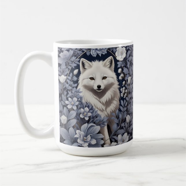 Gorgeous Arctic Fox William Morris Inspired Coffee Mug (Left)