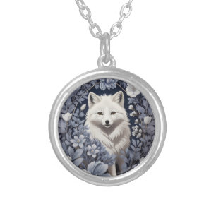 Gorgeous Arctic Fox William Morris Inspired Silver Plated Necklace