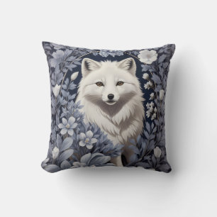 Gorgeous Arctic Fox William Morris Inspired Throw Pillow