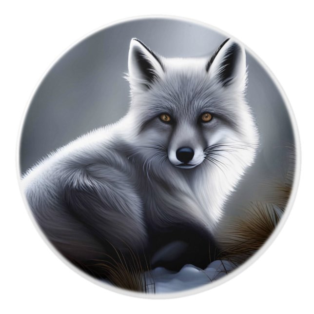 Gorgeous Artic Fox  Ceramic Knob (Front)