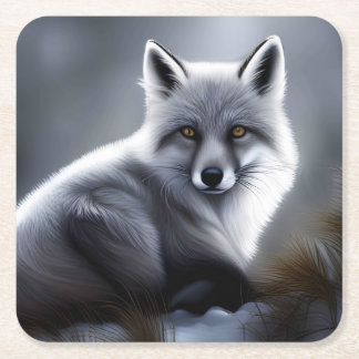 Gorgeous Artic Fox  Square Paper Coaster