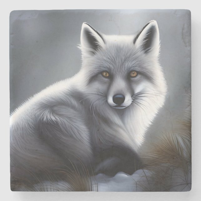 Gorgeous Artic Fox  Stone Coaster (Front)