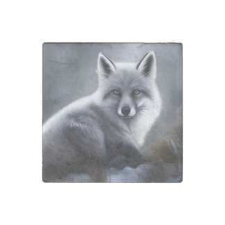 Gorgeous Artic Fox  Stone Magnet