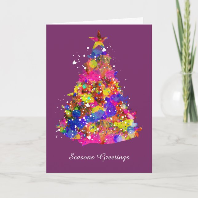 Gorgeous & Artistic Christmas Tree Bright Colorful Holiday Card (Front)