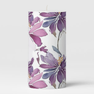 Gorgeous artsy purple floral on  pillar candle