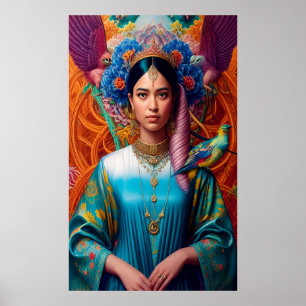 Gorgeous Asian princess with birds Poster
