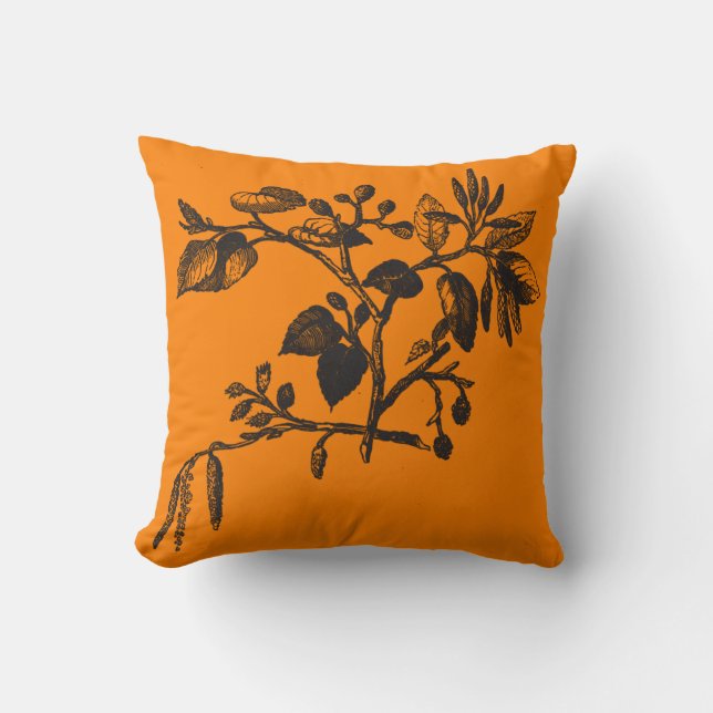 Gorgeous Autumn Orange with Alder Branch Throw Pillow (Front)