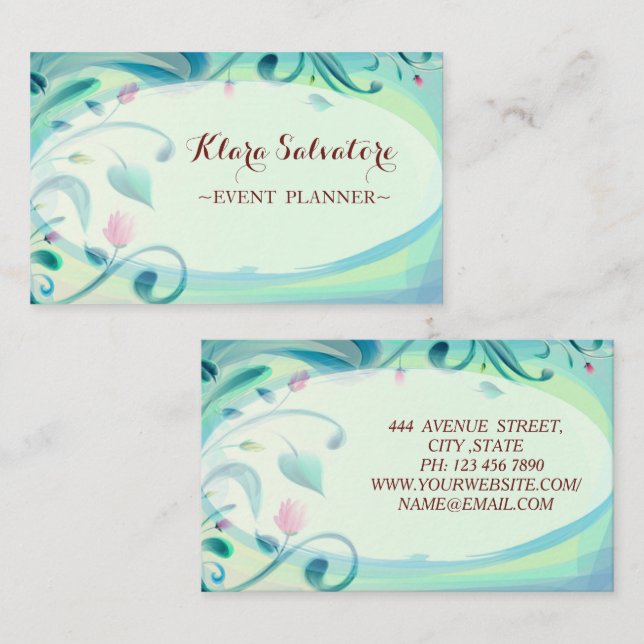 Gorgeous Awesome Beautiful Green With Flowers Business Card (Front/Back)