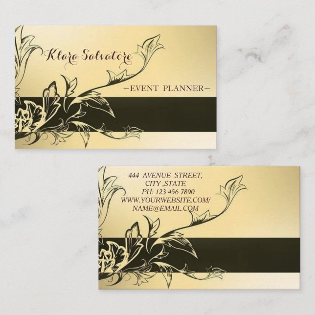 Gorgeous Awesome Modern Gold Black  Flower Business Card (Front/Back)