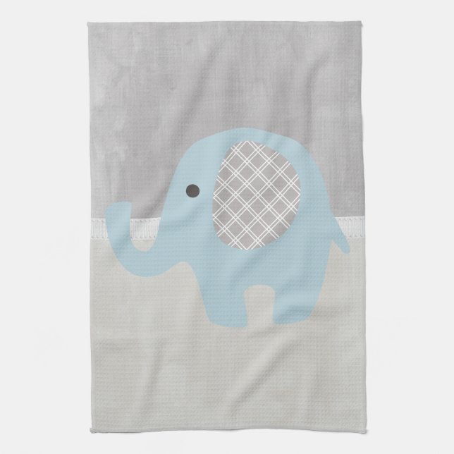 Gorgeous Baby Elephant in Blue Kitchen Towel (Vertical)