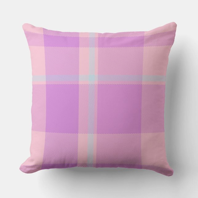 Gorgeous Baby Pink and Purple Plaid Pattern Throw Pillow (Front)