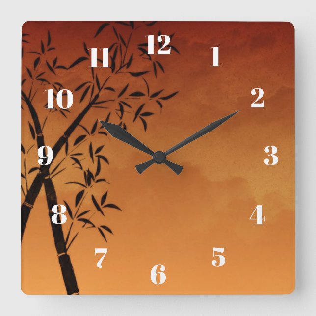 Gorgeous Bamboo and mountain view Zen Square Wall Clock (Front)