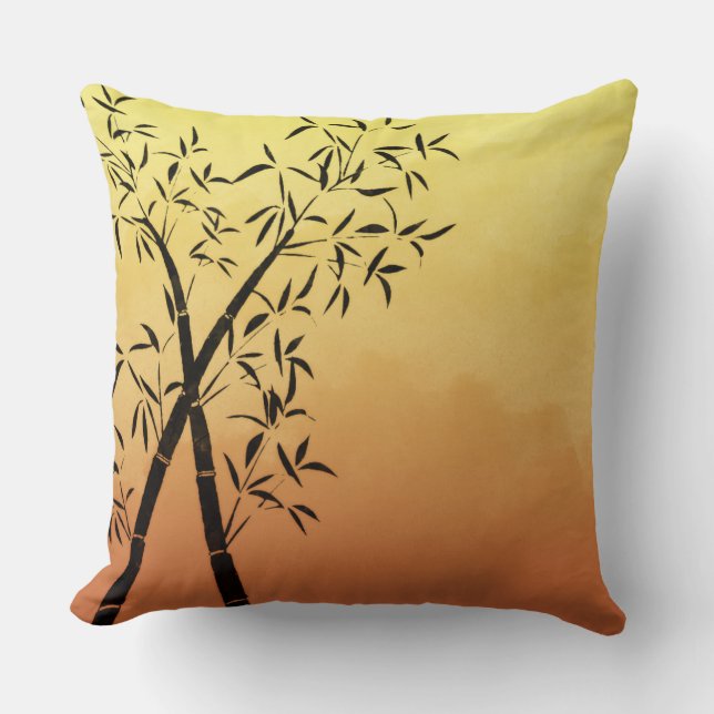 Gorgeous Bamboo Trees and mountain view Throw Pillow (Front)