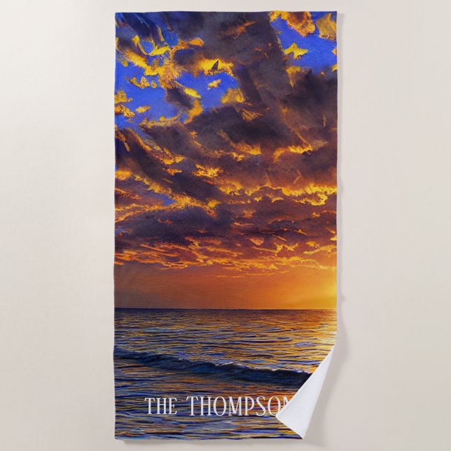 Gorgeous Beach Sunset in the Bahamas Beach Towel (Front)