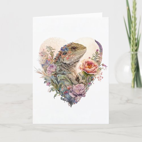 Gorgeous Bearded Dragon in Flowers Valentines Day Holiday Card