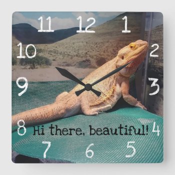 Gorgeous Bearded Dragon Picture Design Square Wall Clock by HappyGabby at Zazzle