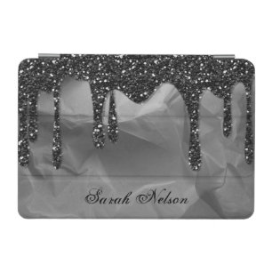 Gorgeous Beautiful Crumpled Paper, Black Glitter iPad Mini Cover