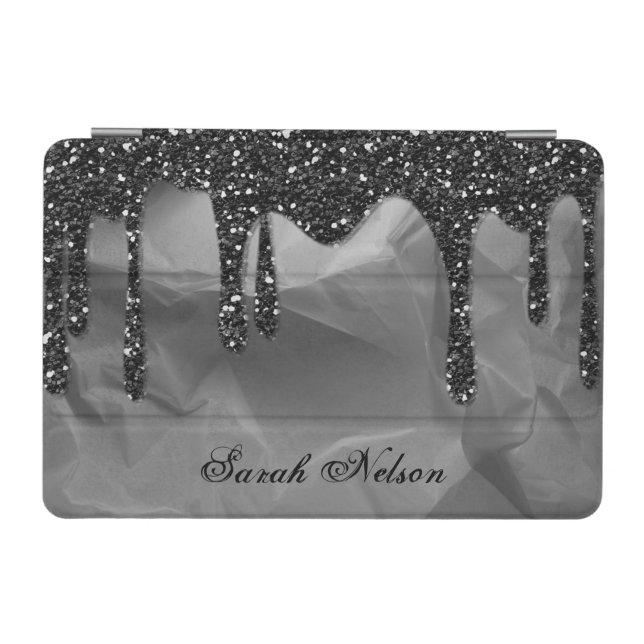 Gorgeous Beautiful Crumpled Paper, Black Glitter  iPad Mini Cover (Horizontal)