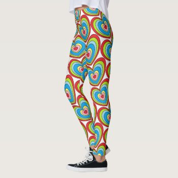 Gorgeous Big Rainbow Hearts Pattern Leggings by HappyGabby at Zazzle