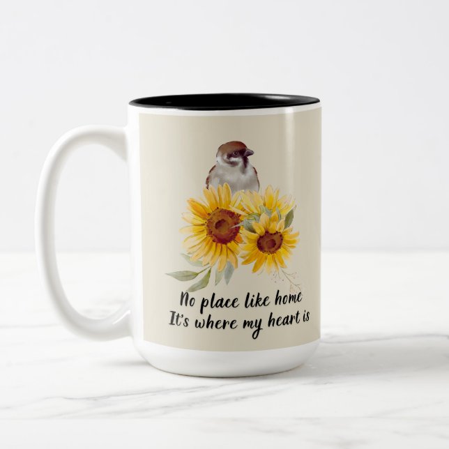 Gorgeous Bird & Sunflowers With Quote Two-Tone Coffee Mug (Left)