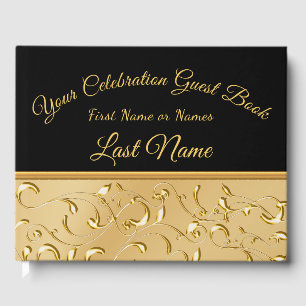 Gorgeous Black and Gold Guest Book, Personalize it Book