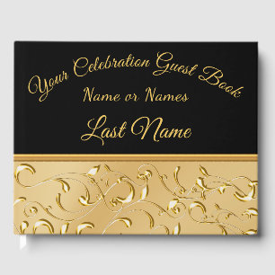 Gorgeous Black and Gold Guest Book, Personalize it Book