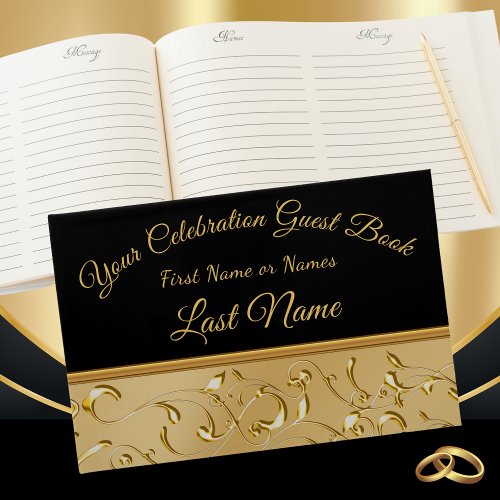 Gorgeous Black and Gold Guest Book Personalize it Guest Book