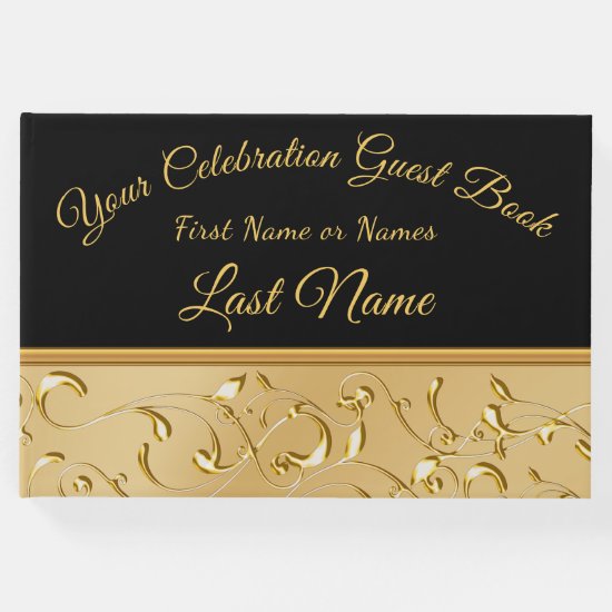 Gorgeous Black and Gold Guest Book, Personalize it Guest Book
