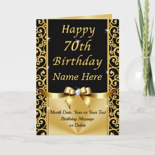 Gorgeous Black and Gold Happy 70th Birthday Cards