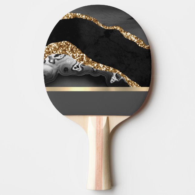 Gorgeous Black and Gold Marble Design Ping Pong Paddle (Front)