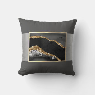 Gorgeous Black and Gold Marble Design Throw Pillow