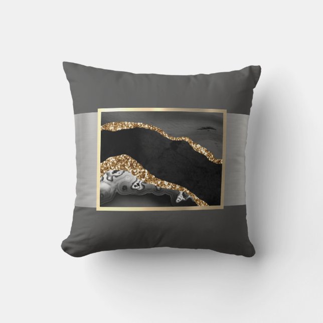 Gorgeous Black and Gold Marble Design Throw Pillow (Front)