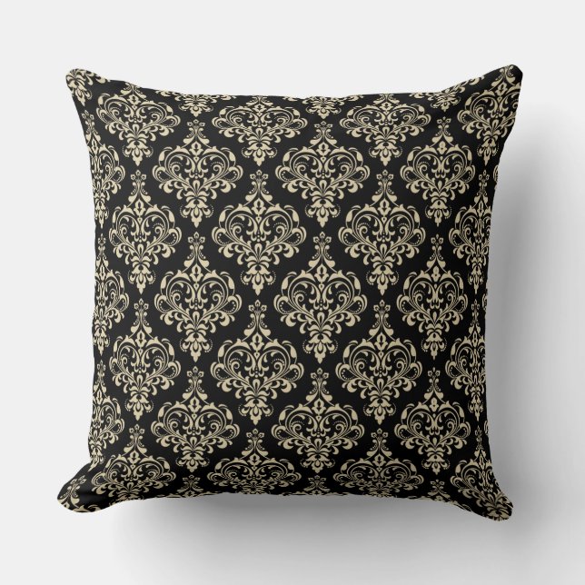 Gorgeous Black Classic Elegant Damask Pattern Throw Pillow (Front)