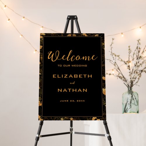 Gorgeous Black  Gold Floral Frame Wedding Welcome Foam Board