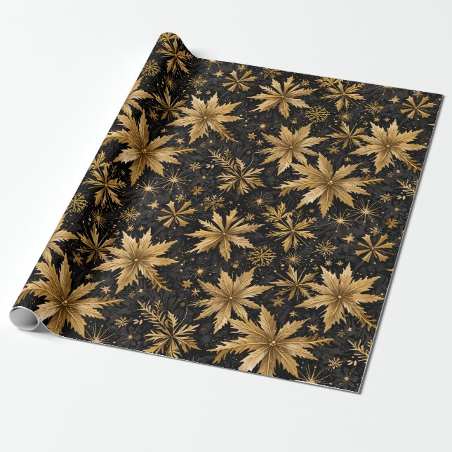 Gorgeous Black Gold Snowflakes Christmas   Wrapping Paper (Unrolled)