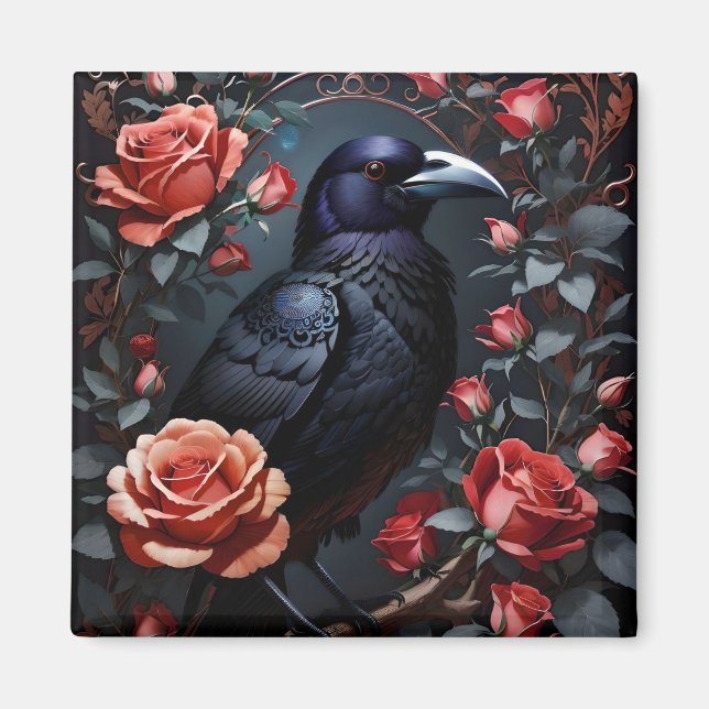 Gorgeous Black Raven Rose Garden Magnet (Front)