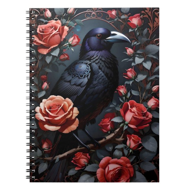 Gorgeous Black Raven Rose Garden Notebook (Front)