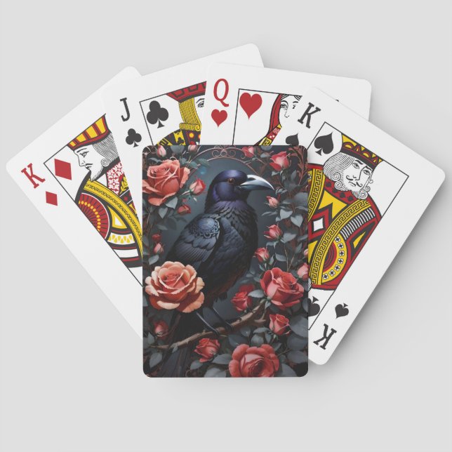 Gorgeous Black Raven Rose Garden Poker Cards (Back)
