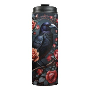 Gorgeous Black Raven Rose Garden Thermal Tumbler
