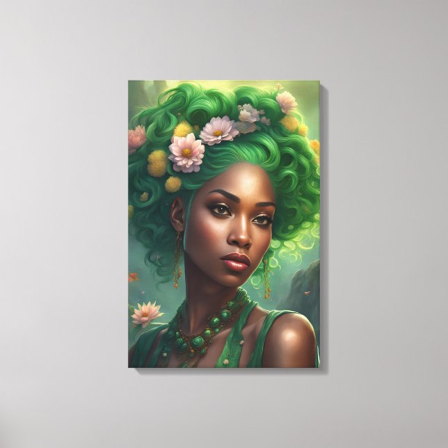 Gorgeous black Woman in a Flower Garden Canvas Print (Front)