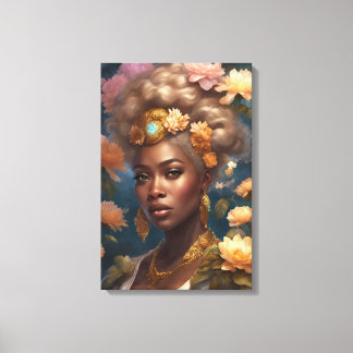 Gorgeous Black Woman in a Flower Garden Canvas Print