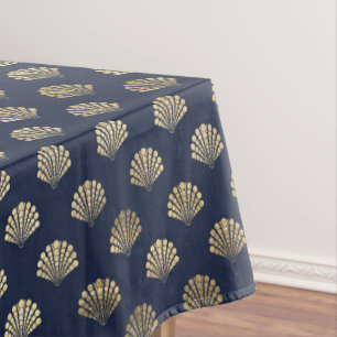 Gorgeous Blue and Metallic Gold Shell Home Decor Tablecloth