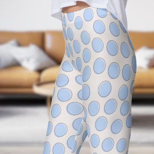 Gorgeous Blue and Snow White Polka Dot Pattern Leggings