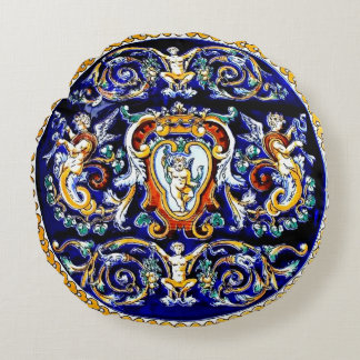 Gorgeous Blue Angels and Cherubs Round Pillow