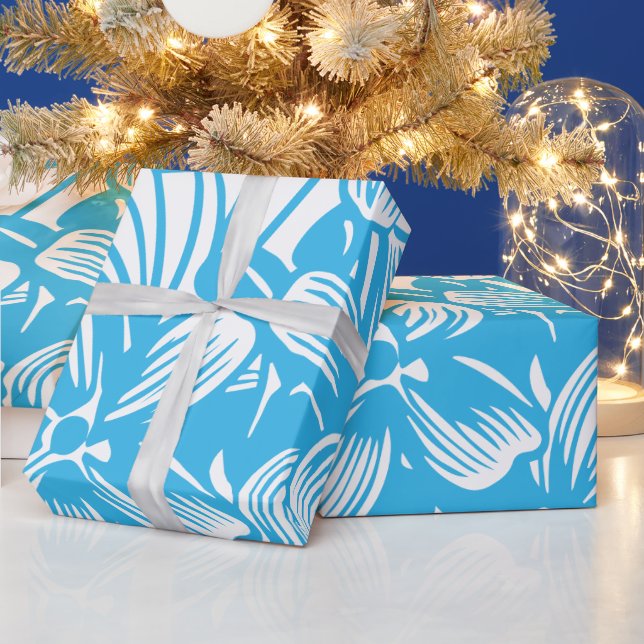 Gorgeous Blue Botanical Hydrangea Flower Blossoms Wrapping Paper (Holidays)