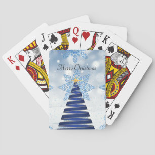 Gorgeous Blue Christmas Tree, Snowflake Poker Cards