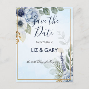 Gorgeous Blue Flowers Save the Date  Postcard