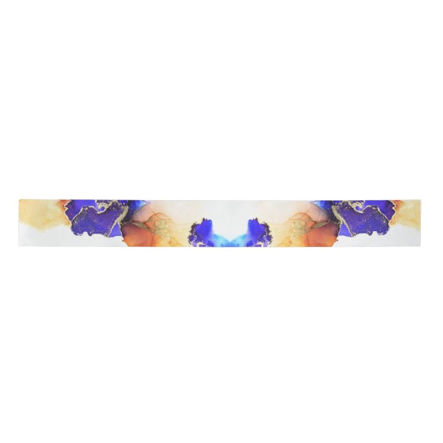Gorgeous Blue Gold Orange Abstract Satin Ribbon (Front)
