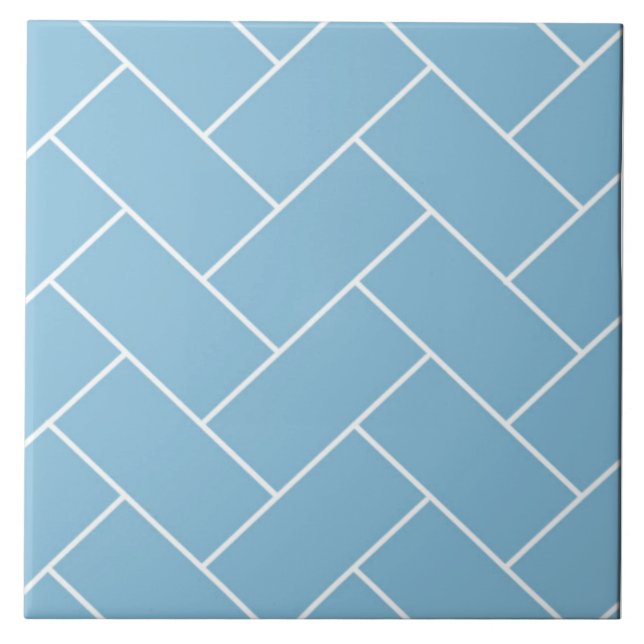 Gorgeous Blue Herringbone Design Ceramic Tile. Ceramic Tile (Front)