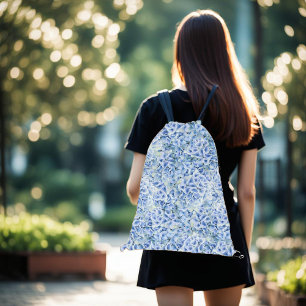 Gorgeous blue hydrangeas - floral pattern  drawstring bag